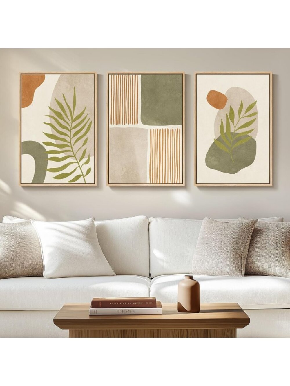 Framed Green Mid Century Modern Boho Abstract Wall Art for Bedroom Decor, 16x24